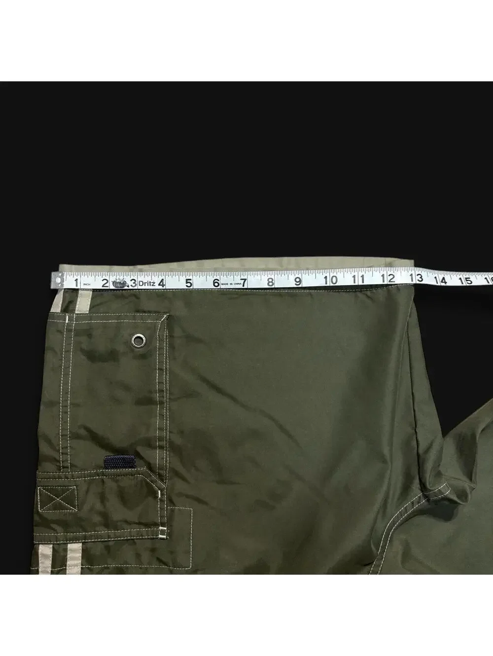 90s y2k indie old navy olive green swim shorts with strips on the side